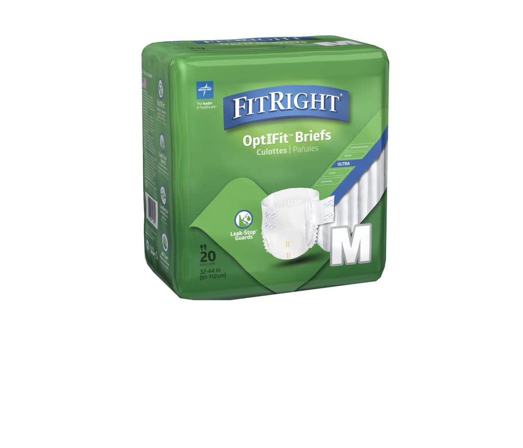 FitRight OptiFit Ultra Adult Briefs, Incontinence Diapers with Tabs, Heavy Absorbency, Medium, 32 to 44", 20 Count