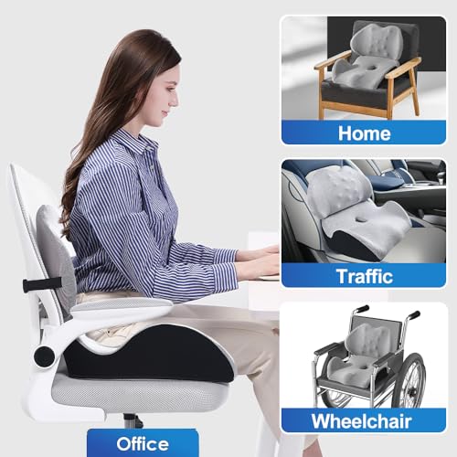 X Large Memory Foam Seat Cushion Lumbar Support Pillow for Sciatica & Tailbone Pressure Relief Coccyx Pad for Office Chair, Car,Wheelchair,Home,Office