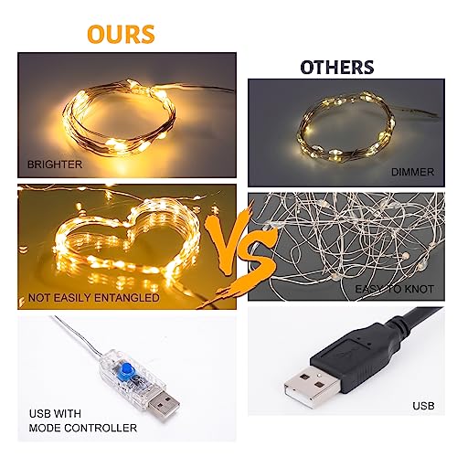 Fairy Lights 66 ft 200 LED USB Twinkle String Lights Plug in Silver Wire Lights with Remote and Timer 8 Modes Outdoor Waterproof Starry Lights DIY Party Wedding Christmas Decoration（Blue）