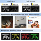 3 Colors Extra Large Impaired Vision Digital Clock with Day and Date for Elderly Calendar Day Clock Auto Dimmable Clock with Non-Abbreviated Year & Month Alarm Clock (7 inch Black)