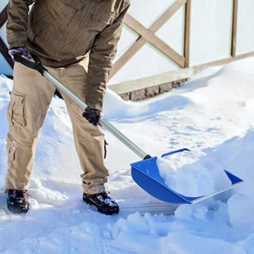 Large Portable Snow Shovel, Meititi 47 Inch Snow Shovels with D-Grip, Non-Slip Sponge and Durable Aluminum Blade, Large Snow Shovel for Driveway Car (Blue)