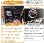 Upgrade 1650W Electric Smoker Heating Element Replacement Kit with Adjustable Thermostat Probe Cord Compatible with Masterbuilt, SmokeHollow, Cuisinart, Brinkmann Gourmet, Char-Broil and Cerakote Oven