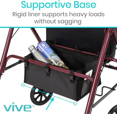 Vive Rollator Accessories Bag - Under Seat Rollator Walker Basket for Seniors - Extra Large - Underseat Pouch Tote for Rolling Walkers - with Reinforced Liner to Prevent Sagging