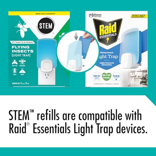 STEM Light Trap, Attracts and Traps Flying Insects, Emits Soft Blue Light, Starter Kit with 1 Light Trap and 1 Refill