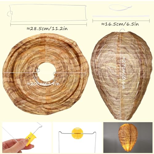 FoldTier 4 Sets Wasp Nest Decoy Light up Waterproof Hanging Wasp Deterrent for Wasps Bee Festival Outdoor Hanging Fake Wasp Repellent Hornets Nest for Backyard Patio Home Garden Yard
