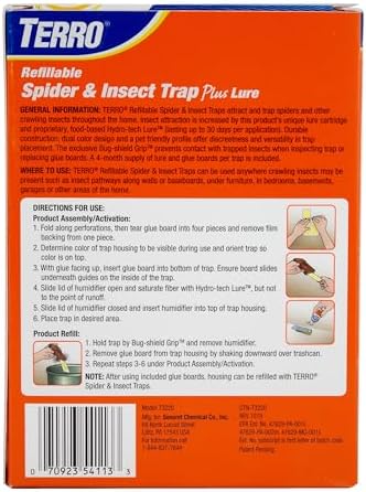 TERRO T3220 Refillable Spider & Insect Trap Attracts Pests with Hydro-tech Lure – Includes 2 Traps & 8 Glue Boards , Brown