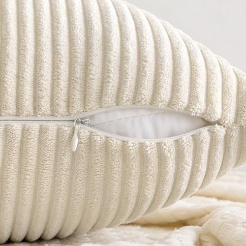 MIULEE Pack of 2 Corduroy Pillow Covers Soft Soild Cushion Cases Decorative Square Christmas Throw Pillow Covers Cream White Pillowcases for Sofa Bedroom Car 20 x 20 Inch 50 x 50 Cm