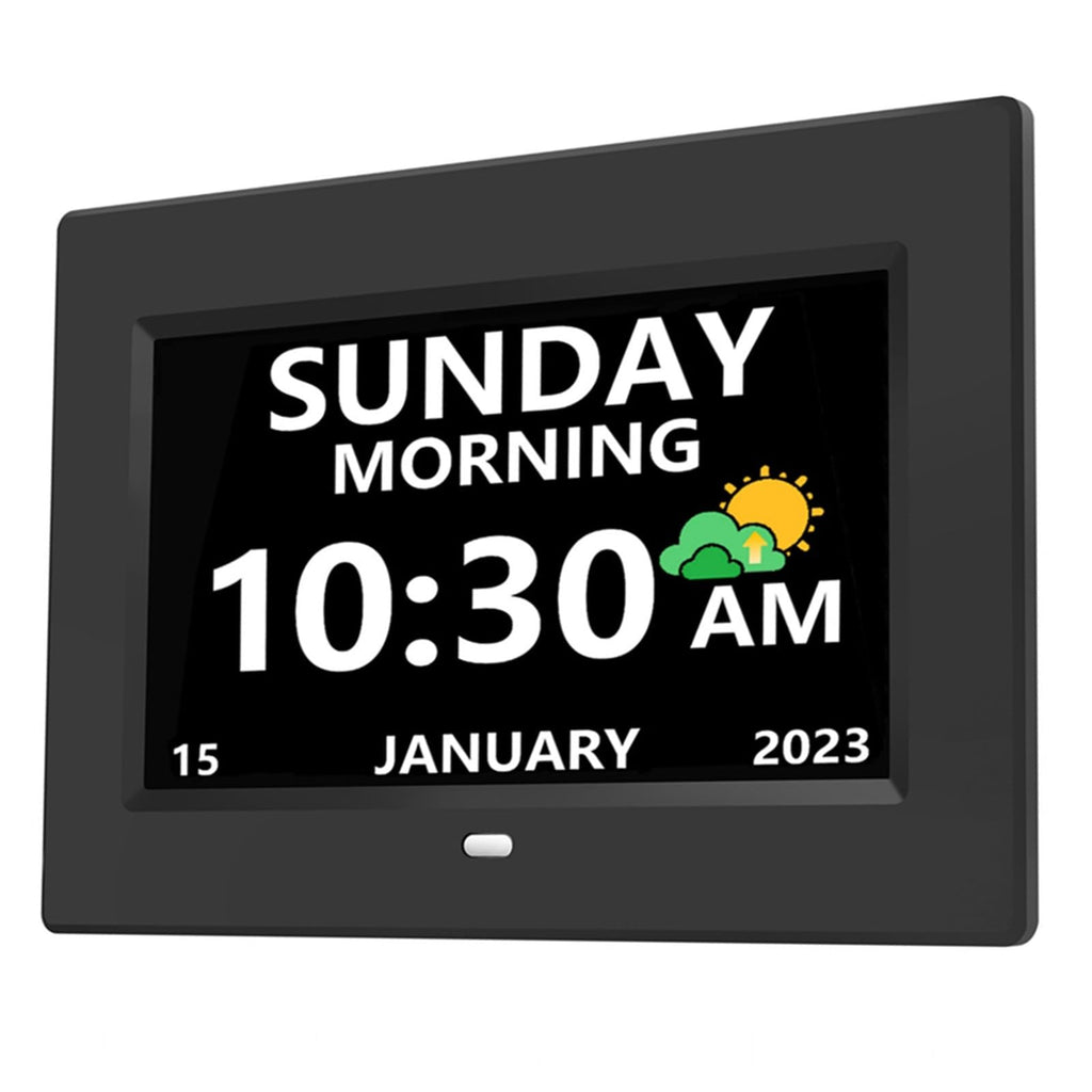 MRCHYDZ 7 Inch Clock with Day and Date for Elderly Large Display Digital Clock 12 Alarms 3 Medicine Reminders Large Font Dementia Clocks Alarm Clock for Seniors Day Clock Black