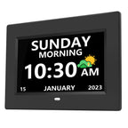 MRCHYDZ 7 Inch Clock with Day and Date for Elderly Large Display Digital Clock 12 Alarms 3 Medicine Reminders Large Font Dementia Clocks Alarm Clock for Seniors Day Clock Black