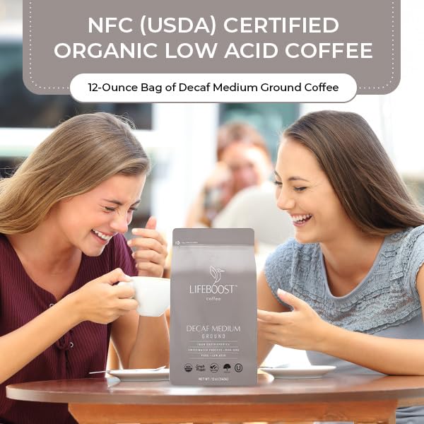 Lifeboost Coffee Medium Roast Swiss Water Decaf Coffee Ground - Low Acid Single Origin USDA Decaf Organic Coffee - Non-GMO Coffee Third Party Tested For Mycotoxins & Pesticides - 12 Ounces