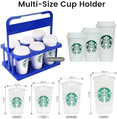 Reusable Drink Carrier with Handle for Doordash, Eats, Grubhub, Portable Cup/Coffee Holder Accessories for Delivery, Foldable Drinks Caddy with Tray, Car Durable Plastic Festive Bottle, Vacation
