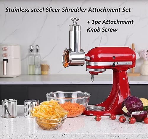 Large Stainless Steel Slicer Shredder Attachment for KitchenAid Mixers, Dishwasher Safe Salad Maker, Cheese Grater Accessories with 3 Blades & 1 Knob Thumb Screw