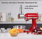 Large Stainless Steel Slicer Shredder Attachment for KitchenAid Mixers, Dishwasher Safe Salad Maker, Cheese Grater Accessories with 3 Blades & 1 Knob Thumb Screw