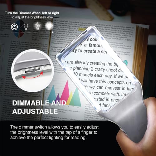 MAGNIPROS 6X Large Illuminated Magnifying Glass - Anti-Glare, Dimmable LED Light, Perfect for Reading & Inspection - Ideal for Seniors with Macular Degeneration & Low Vision - Enhanced Visual Clarity