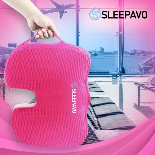 Sleepavo Pink Memory Foam Seat Cushion for Office Chair - Pillow for Sciatica, Coccyx, Back, Tailbone & Lower Back Pain Relief - Orthopedic Chair Pad for Lumbar Support in Office Desk, Car, Airplane