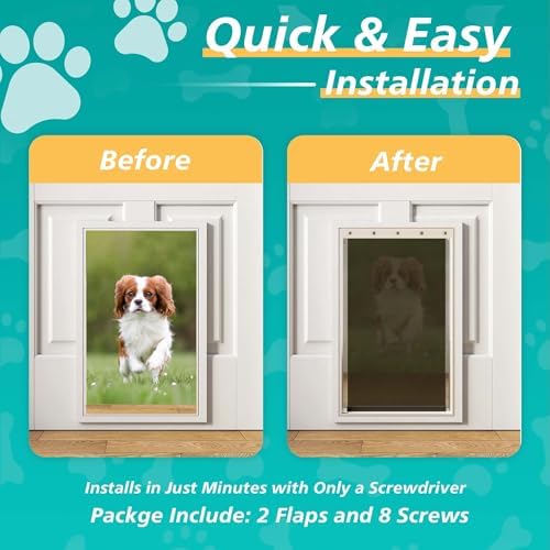2PACK Medium Dog Door Replacement Flaps with Screws, Compatible with Petsafe Freedom PAC11-11038, Weather-Proof & Warp-Resistant, Dog and Cat Flap, 12 7/8'' × 8 1/8''