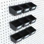 FRIMOONY 16 Pack Pegboard Bins with Hooks and Labels, for Organizing Accessories, Black