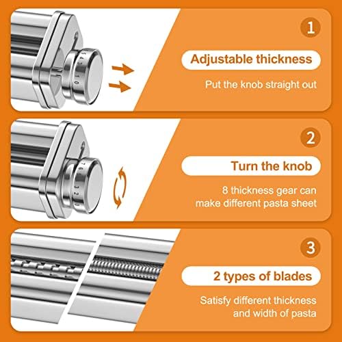 Pasta Maker Attachment Set for KitchenAid Stand Mixers,Stainless Steel Pasta Sheet Roller,Spaghetti & Fettuccine Cutters Accessories plus Dough Scraper