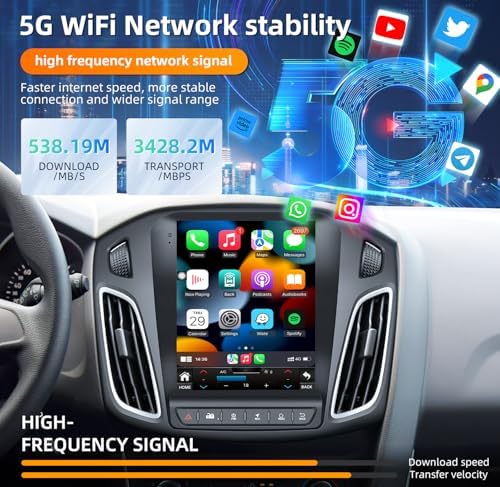 Upgrade 5GWIFI Car Radio for Ford Focus 2012-2018 - (2+64G) 10.4 Inch Touchscreen Stereo Replacement with Wireless Carplay Android Auto Bluetooth GPS Navigation 1080P Backup Camera SWC