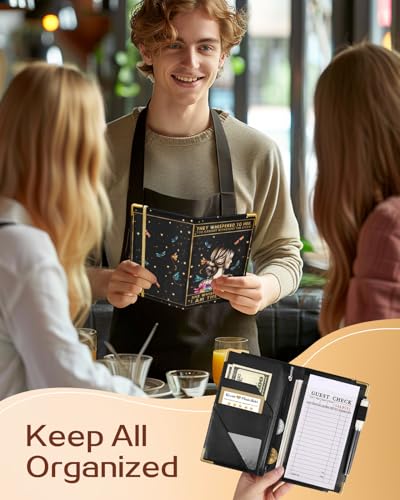 Slohif Server Book for Waitress Cute Serving Books with Zipper Pocket Accessories Leather Server Check Book Restaurant Waiter Server Booklet Ticket Book Holder Beauty