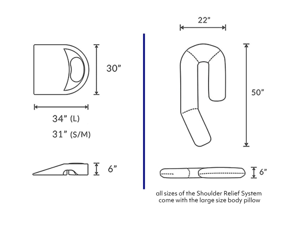 MedCline Shoulder Relief Wedge and Body Pillow System, Right or Left Side Sleeping Comfort, Medical Grade, Size Small/Medium (5’9 and Under)