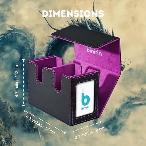 MTG Deck Box 280+ Card Storage Case, Durable Commander Deck Protector | Reinforced Shell | Portable Gaming Accessories Organizer, 2 Display Windows, for TCG Magic cards (Black&Purple)