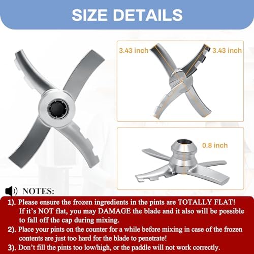 NANOBABY Replacement Paddle Blade Compatible with Ninja Creami NC300 Series Ice Cream Makers, Mixing Blade Paddle Replacement for Ninja NC299AMZ NC301 CN305A CN301CO, Stainless Steel, Silver