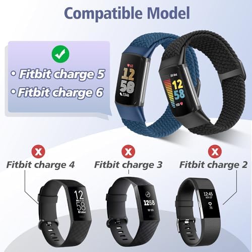 Elastic Braided Bands Compatible with Fitbit Charge 5/Fitbit Charge 6 for Women Men, Breathable Adjustable Stretchy Nylon Loop Sport Replacement Wristbands for Fitbit Charge 6 Charge 5 Straps