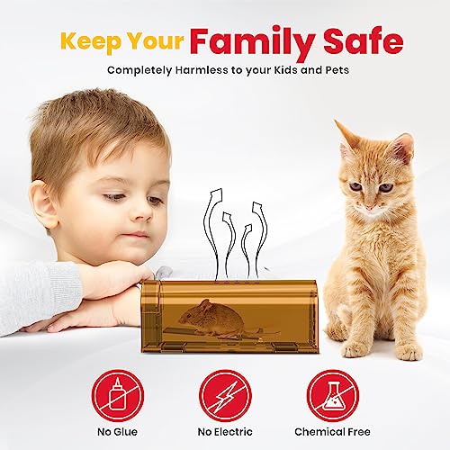 Utopia Home Humane Mouse Traps Indoor for Home (Pack of 4) - Brown Reusable Mice Traps for House Indoor - Pet Safe Mouse Trap Easy to Set, Quick, Effective, & Safe Rodent Trap