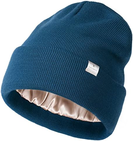 YANIBEST Womens Satin Lined Knit Beanie Hat Acrylic Winter Hats for Women Men Silk Lining Soft Slouchy Warm Cuffed Beanie Hat