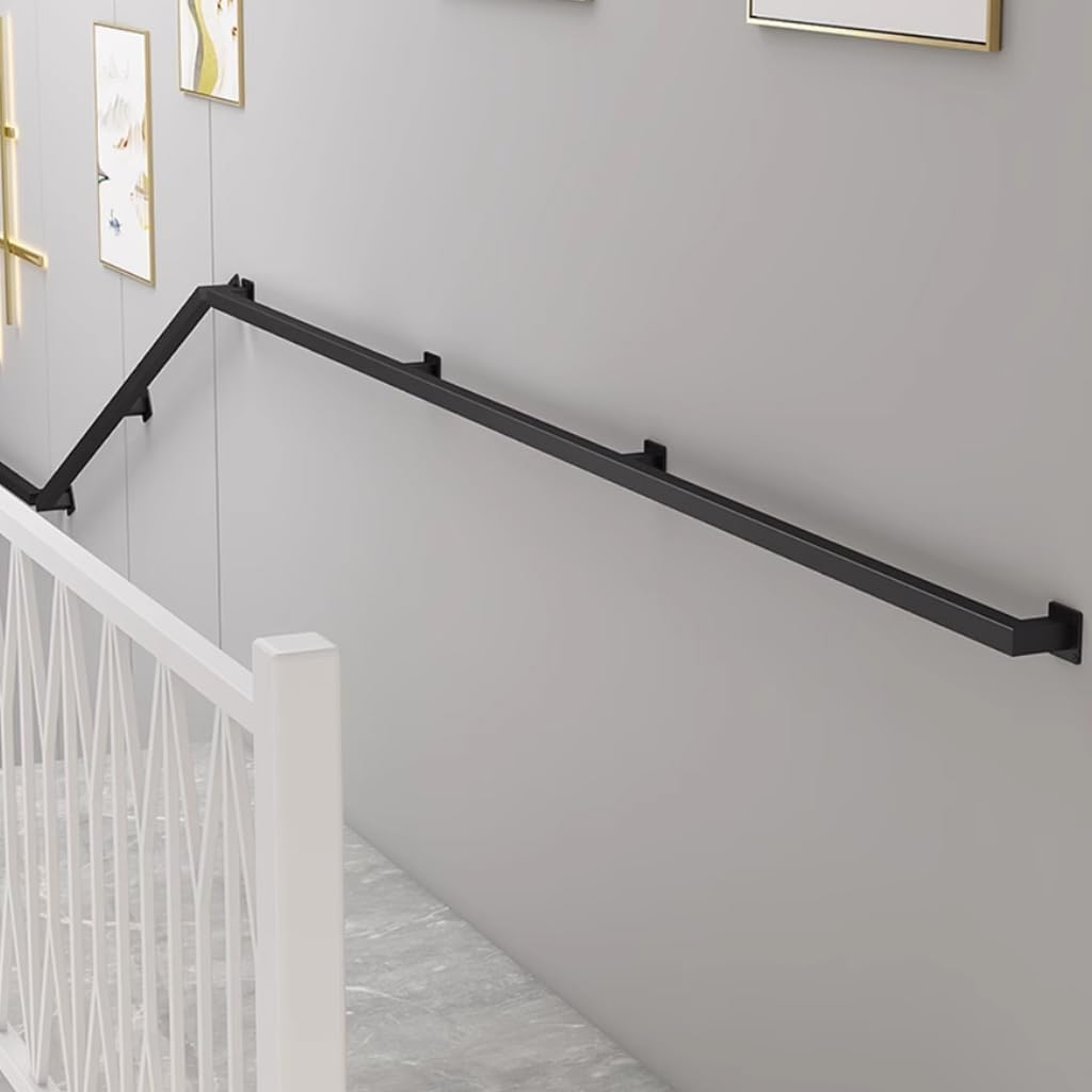 7ft Staircase Handrail for Indoor Stairs, Modern Hand Railings Grab Bar Kit with Black Finished, Non-Slip Wall Mount Decking Railings for Elderly and Children (84inch / 7ft, Black)