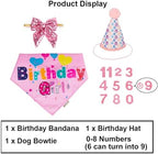 ADOGGYGO Dog Birthday Party Supplies, Boy Girl Dog Birthday Hat with Numbers Dog Pet Birthday Bandana Hat Bow Set for Large and Extra Large Dogs (X-Large, Pink)