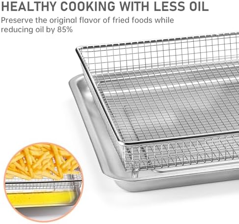 2Pack Air Fryer Accessories Basket and Tray for Cuisinart TOA-60 TOA-65 TOA-70, 12.3"x11" Nonstick Stainless Steel Baking Sheet 360°Heating Grilling Oven Air Fryer Basket for Family BBQ Party Cooking