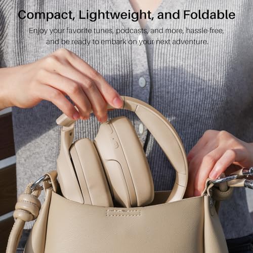 TOZO HT2 Hybrid Active Noise Cancelling Headphones, Wireless Over Ear Bluetooth Headphones Khaki+HT2 Replacement Ear Pads Pink