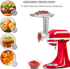 Meat Grinder Attachment for KitchenAid Stand Mixers, Accessories Included 2 Sausage Stuffer Tubes, Durable Metal Food Grinder Attachments by Kitchood, Silver