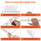 WELLUCK Bird Spikes for Small Birds Pigeons, 15 Feet /14 Strips Anti Bird Fence Spike, Nest Prevention Bird Off Spike Repellent, Stainless Steel, Smooth Polishing Harmless Deterrent
