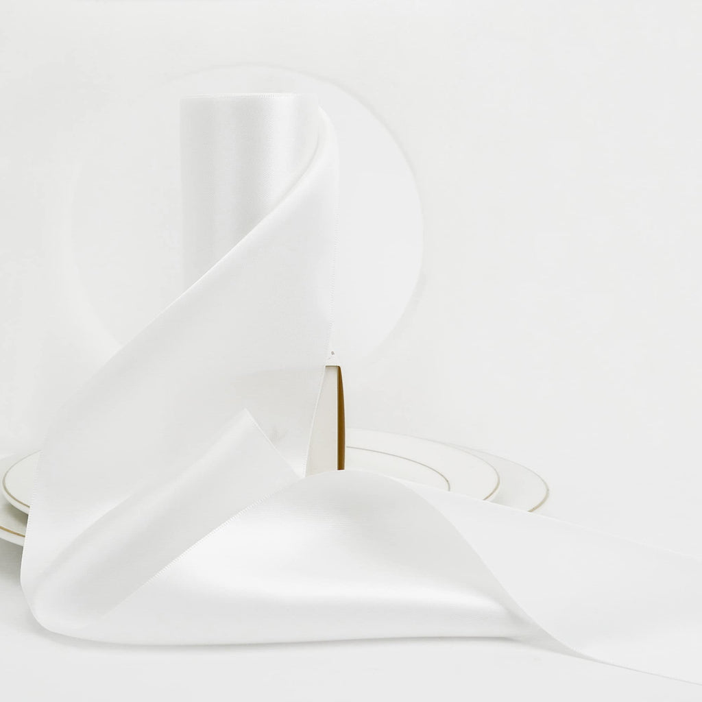 HUIHUANG White Satin Ribbon 4 inch Wide Double Faced Polyester Large Ribbon for Chair Sash Wedding Party Supplies Cake Decor Bows Making Flower Bouquet Sewing Crafts Gift Wrapping -10 Yards/Roll