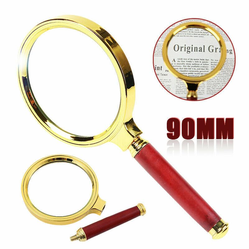 20X HD Magnifying Glass (Full Size-90mm) for Desktop, Collectors, Youth and The Elderly. Also Two (2) Credit Card Sized Magnifiers for Shopping, Reading Mobile Phones or dosing Medicine.