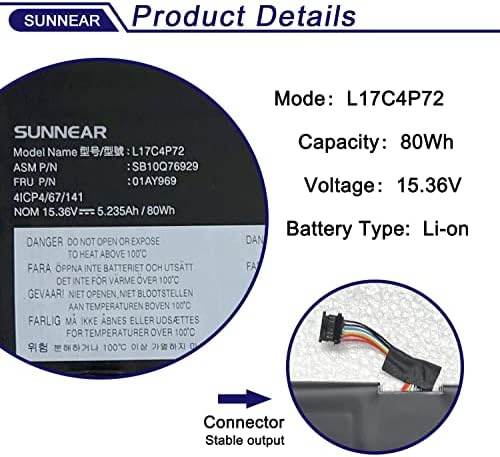 L17C4P72 Laptop Battery Replacement for Lenovo ThinkPad X1 Extreme 1st Gen/2nd Gen ThinkPad P1 1st/2nd Gen Series L17M4P72 01AY968 01AY969 L18M4P71 01YU911 5B10V98091 SB10Q76929 SB10Q76928