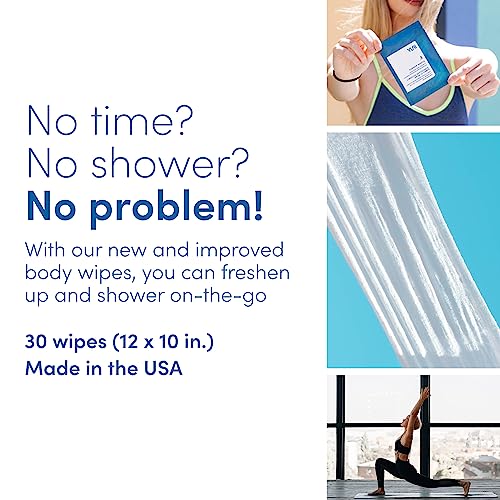 YUNI Beauty Large Body Wipes (Peppermint Citrus, 30 Count) Super Soft Moist Showerless Wipes that Cleanse & Deodorize - On-the-Go No Rinse Body Cleanser - Biodegradable Individually Wrapped Wipes for Travel or After Workout