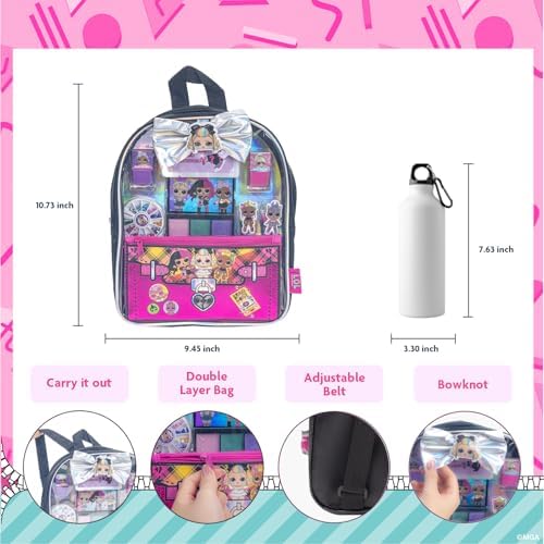 L.O.L. Surprise! Makeup Filled Backpack Set, Including Lip Balm, Nail Polish, Nail File, Hair Bows, and Other Accessories, Perfect for Parties, Sleepovers and Makeovers, Ages 3+, by Townley Girl
