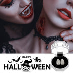 Svevno Vampire Teeth for Halloween Decorations - Horror Fangs Scary Fake (6PCs) & Adhesive(Teeth Pellets) Blood Gel (1Oz) Decor - Cosplay Accessories as Props, White and Red