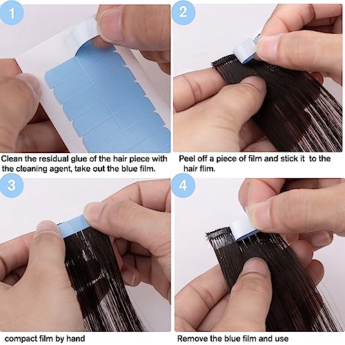 120 Pieces Hair Extension Tape Tabs, Double Sided Replacement Tape Adhesive for Hair Extensions Wigs Supplies (Blue)