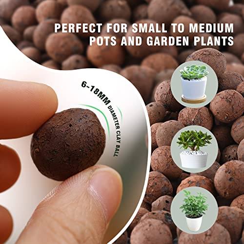 Natural Leca Clay Pebbles, 8LBS 8mm-18mm Expanded Organic Balls Plants Grow Media Gardening Soil for Hydroponics, Drainage, Decoration, Aquaponics