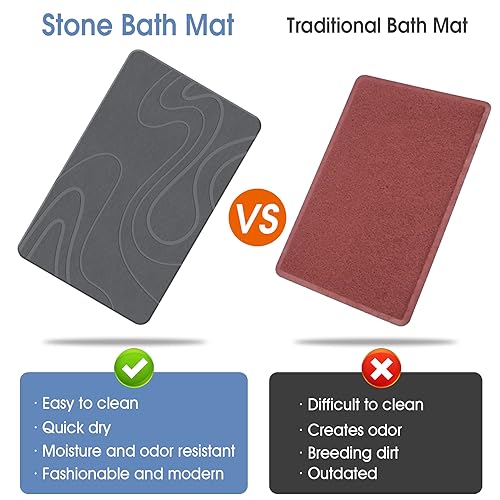 Veeloim Stone Bath Mat Diatomaceous Earth Bath Mat Super Absorbent Stone Bath Mats for Bathroom/Kitchen Counter Quick Drying Diatomite Bath Stone Mat Natural Non-Slip Easy to Clean(23.6×15.4")