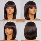 ToyoTress Short Bob Wigs With Bangs - 12 Inch Light Brown Yaki Straight Hair Daily Costume Wig For Black Women, Soft Light Synthetic Hair Replacement Wigs Heat Resistant (12 Inch, #4-612H)