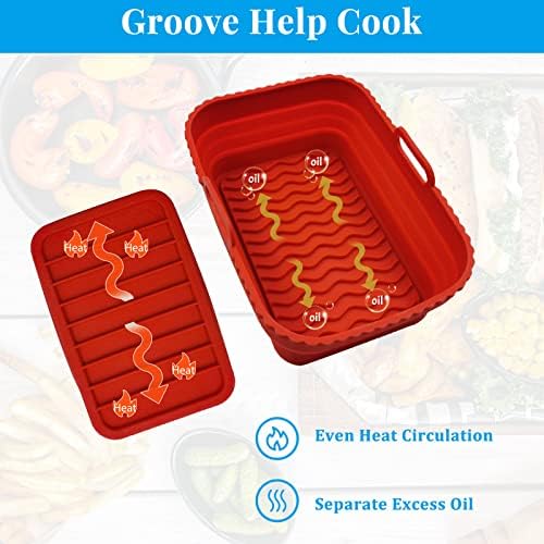 Daily Treasures 2 Pack Foldable Air Fryer Liners for Ninja Air Fryer Dual with 1Pack Oil Sprayer Dispenser, Ninja Air Fryer Accessories Reusable Air Fryer Silicone Liner for Ninja Dual Air Fryer(Red)