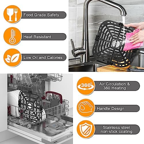 Air fryer Replacement Parts for Instant Pot Vortex Plus 6 in 1 4 Quart Air Fryer Oven, 7.5''×7.5'' Square Food Grade Air Fryer Grill Pan Grill Plate Crisper Plate Accessories Tray Rack