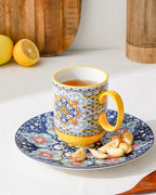 HENXFEN LEAD Coffee Mugs Set 14 Ounce - Multicolor Porcelain Cups for Latte, Hot Tea, Cappuccino, Cocoa, Soup, Dishwasher, Microwave Safe, Christmas Gift Set of 6 - Bohemian Style