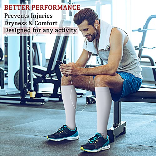 CHARMKING Compression Socks for Women & Men (8 Pairs) 15-20 mmHg Graduated Copper Support Socks are Best for Pregnant, Nurses - Boost Performance, Circulation, Knee High & Wide Calf (L/XL, White)